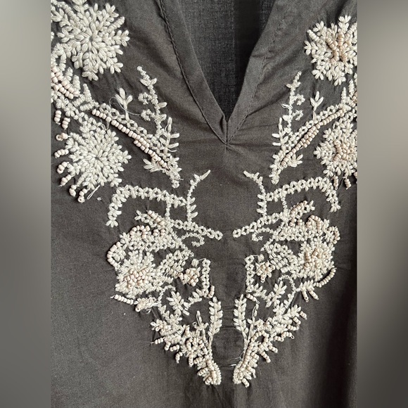 A FabIndia styled cotton tunic top in brown olive 🫒 w ivory hand embroidery M - Picture 4 of 8